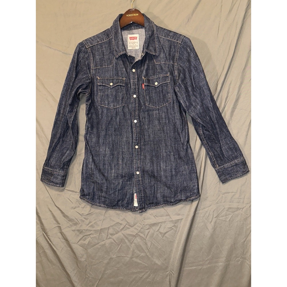 Vtg Levi's Blue Jean Denim Button Down Shirt Kids Youth Size‎ Large /12-13 Yrs